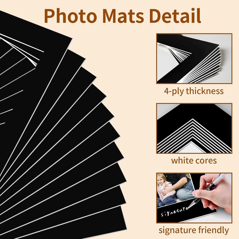 YEESON 10 Pack Picture Frame Mats, 11x14 Matted to 8x10 Photo Mats, Acid Free Picture Matting for Pictures Photos Watercolor Artwork (Black) - Image 3